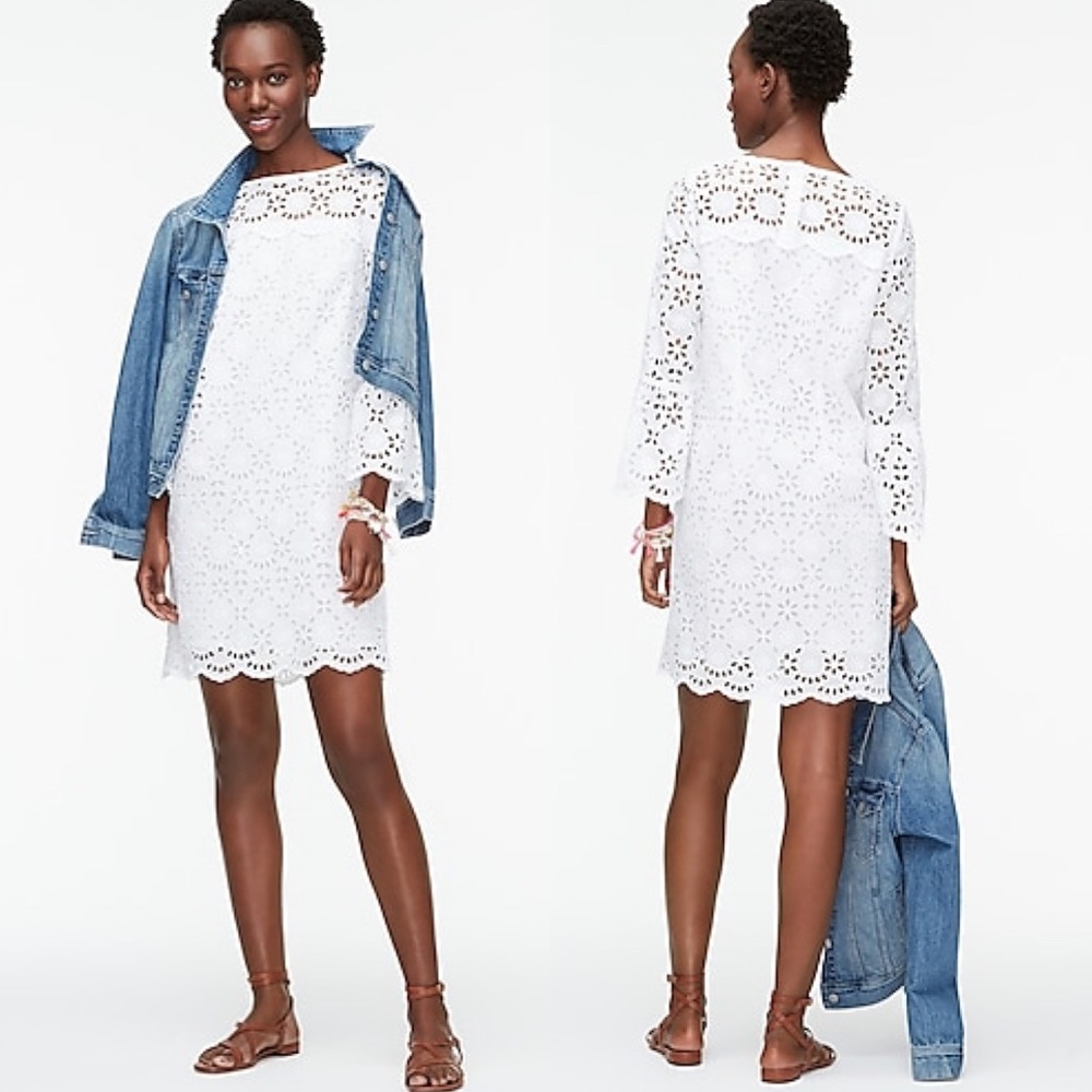 J. Crew Bell-Sleeve Dress In Embroidered Eyelet - Picture 1 of 8
